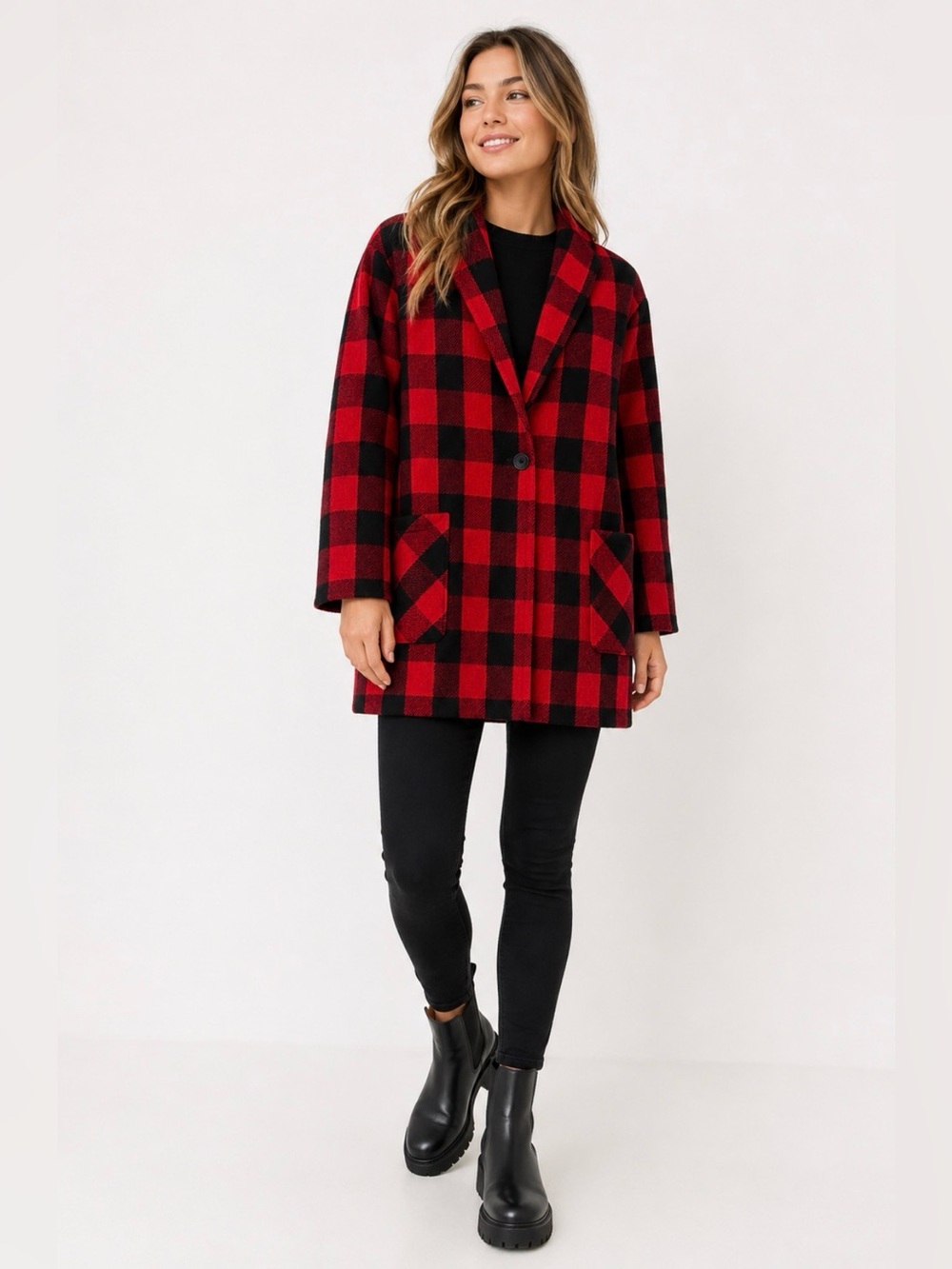 Native Youth Red Plaid Jacket Shacket Wool Blend Button Front Women’s Medium